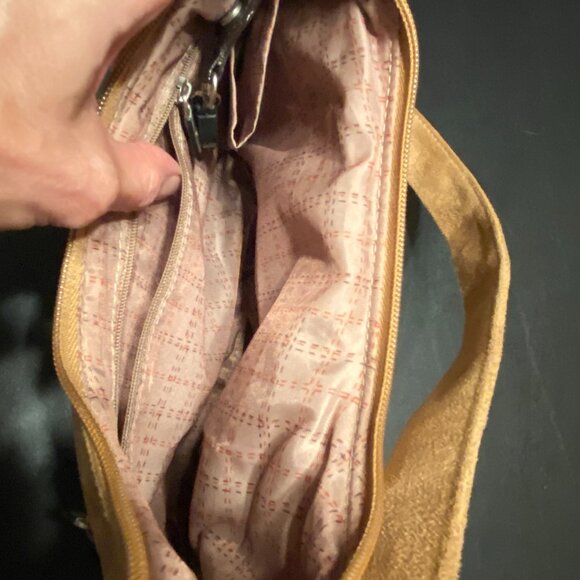 TRAVELON Anti-Theft Travel Purse Tan Faux Suede Hobo Handbag Zip Pockets - Picture 10 of 16